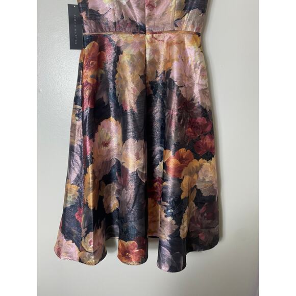 NWT AIDAN MATTOX DRESS FLORAL BLACK PINK FIT FLARE SHORT COCKTAIL METALLIC PINK - Picture 12 of 15